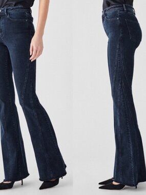 DL1961 Jeans Womens 29 Blue Rachel High Rise Instasculpt Flare Deneuve Raw Hem